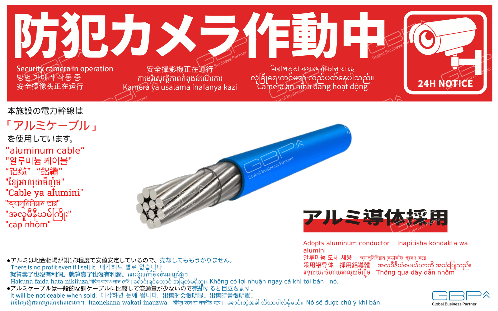 銅線盗難防止看板【太陽光発電所用】