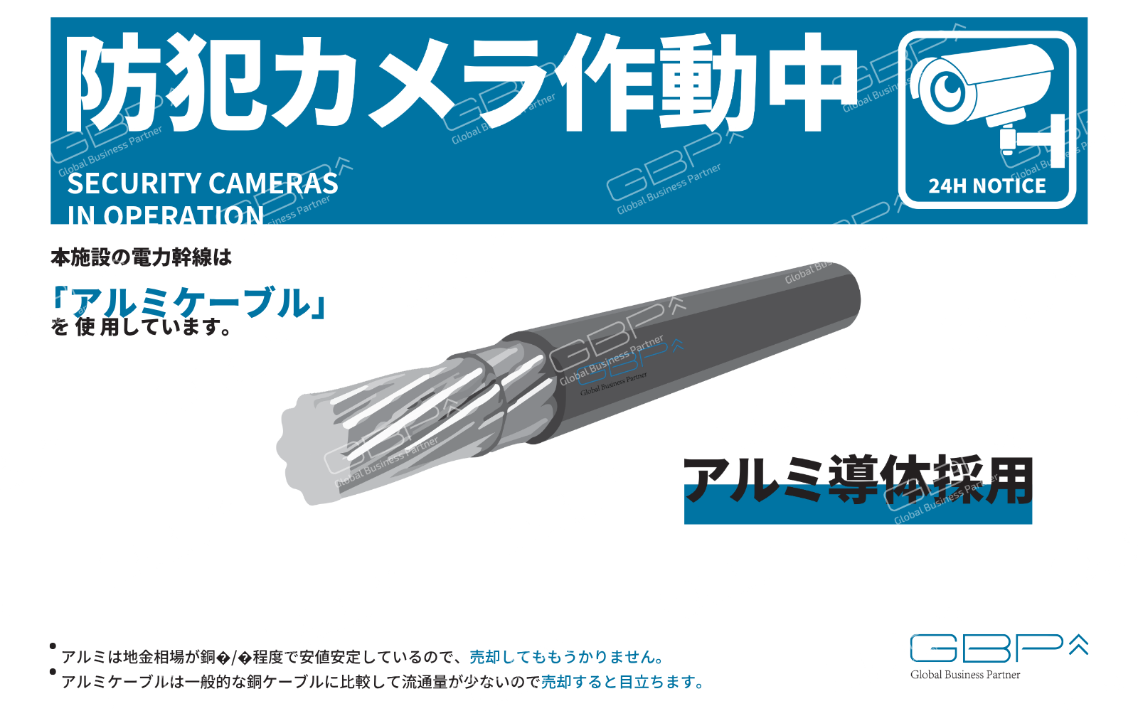 銅線盗難防止看板【太陽光発電所用】
