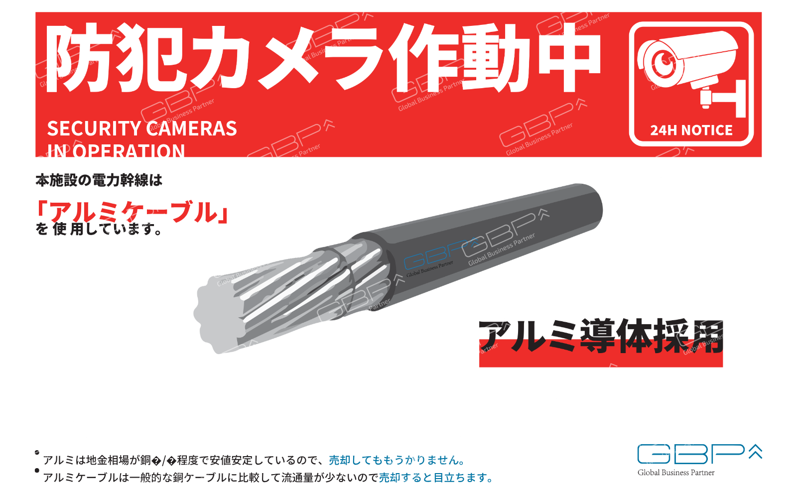 銅線盗難防止看板【太陽光発電所用】